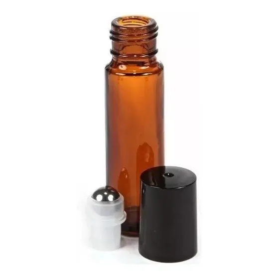 40 Pza Frasco De Botella Roll On 10 Ml Vidrio Cristal Ambar 