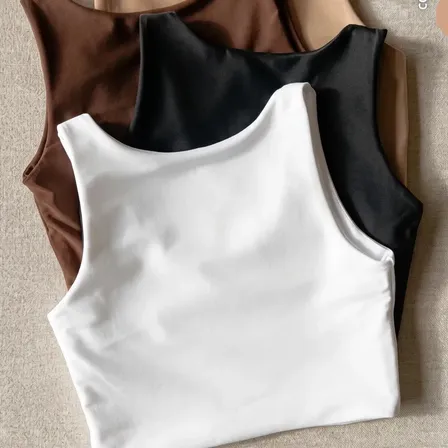 Kit 4 Blusas Regata Feminina Suplex Tshirt Básica Casual Preto + Branco + Marrom + Nude Liso P/m (36-38)