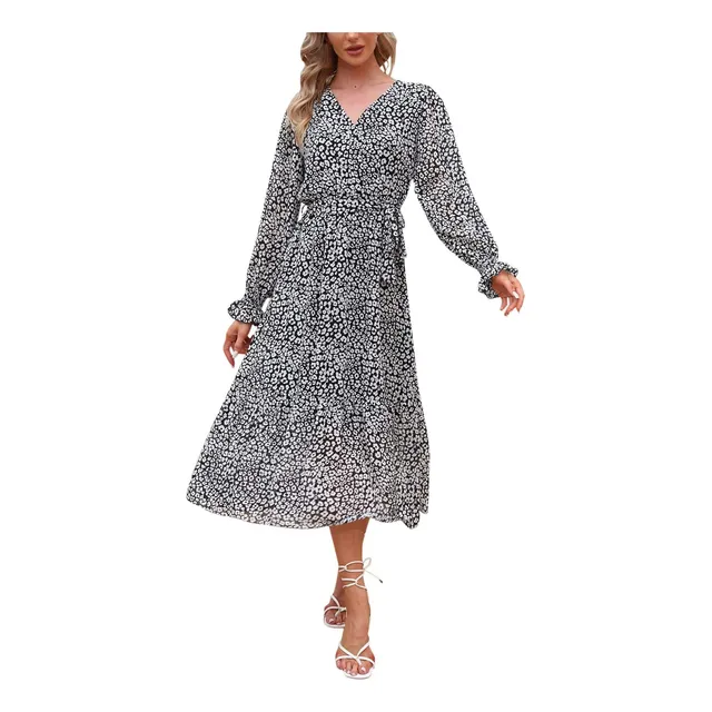 Vestido Bohemio Estampado Floral Para Mujer Manga Larga V