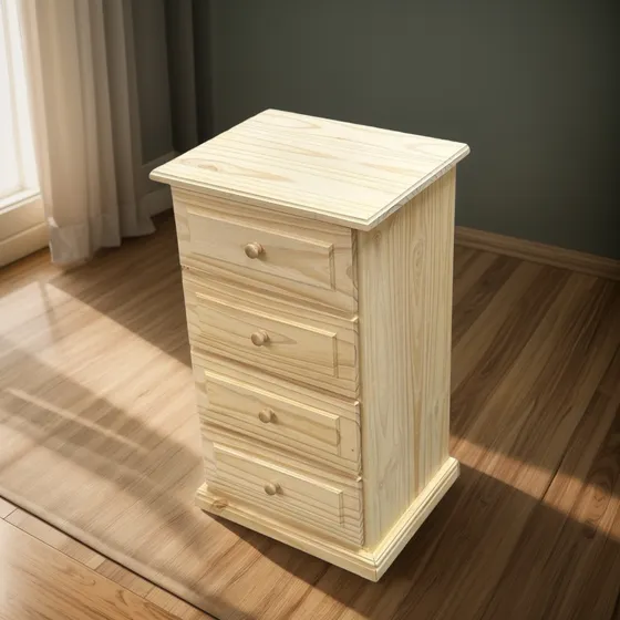 Mesa De Luz De Madera De Pino Con 4 Cajones