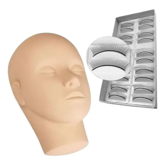Kit Alongamento De Cílio Cabeça Boneca De Silicone+ 10 Pares