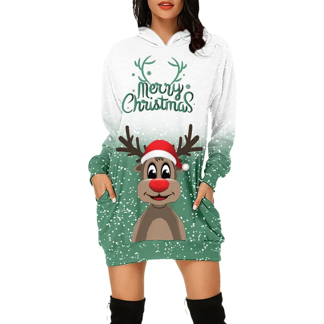 Vestido Sudadera Larga Estampado Reno Navidad Para Mujer B-