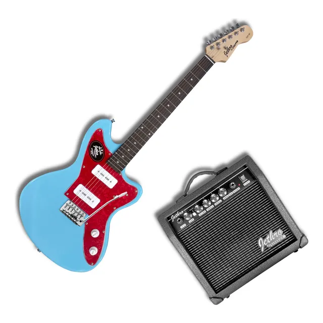 Paquete Guitarra Electrica Series Jethro By Steelpro 059 Color Sky blue Diapasón de Álamo laminado para Diestro