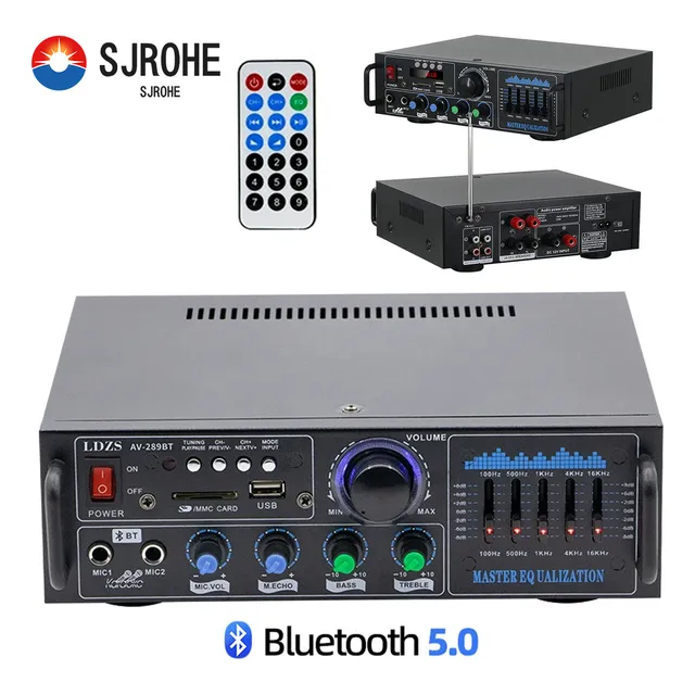 Sjrohe Ecualizador De Audio Profesional Y Amplificador Bluetooth Integrado Para Casa/automóvil Sonido 5.1 Amplificador Estereo Audio Calidad Premium Subwoofer En Casa Control De Graves Y Agudos Negro