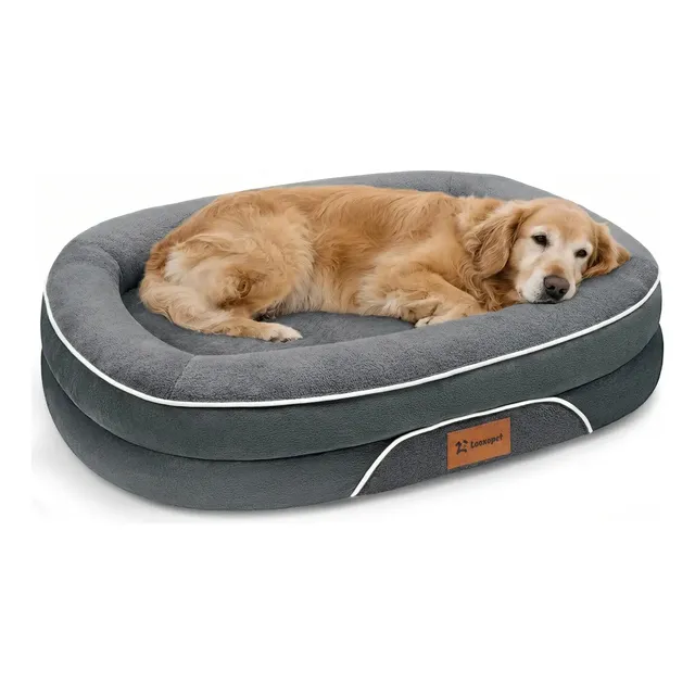 Cama Pet Grande Caminha Cachorros Sofá Luxo Suporte Cervical Espuma De Ortopédica C/fundo Impermeável 89×71×15 Cinza-escuro Lisa