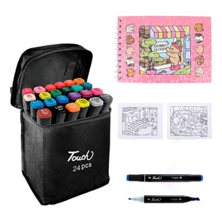 Livro De Colorir + Marcadores De Ponta Dupla 24 Cores C Livro De Colorir + Marcadores De Ponta Dupla 24 Cores C