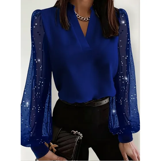 Blusa Elegante Manga Larga Cuello V