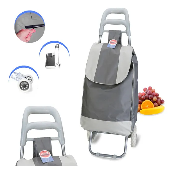 Carrinho Feira Dobrável -suporta Até 30kg Cinza - Dolce Home
