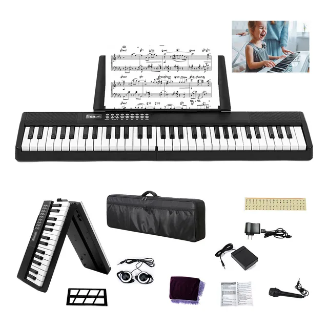 Teclado Musical Bluetooth Midi de 61 Teclas Piano Electrónico 200 Ritmos 80 Demo Songs Adecuado para Regalos de Cumpleaños Entre Padres e Hijos Regalos del Día del Niño Regalos de Navidad Dashline