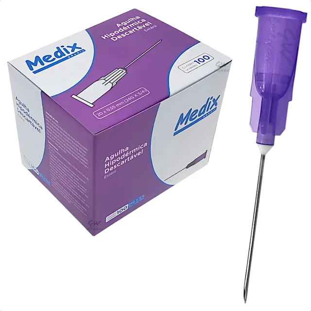 Caixa 100 Agulha Hipodermica Roxo 20x0.55mm 24g Descartavel