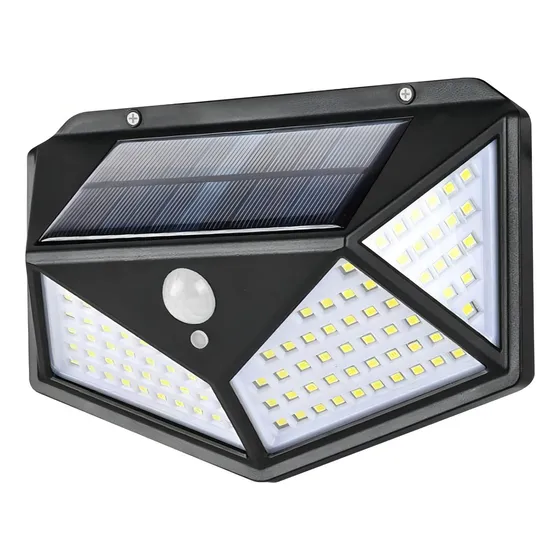 Lámpara Solar 100 Luces Led Exteriores Con Sensor Movimiento Estructura Negro