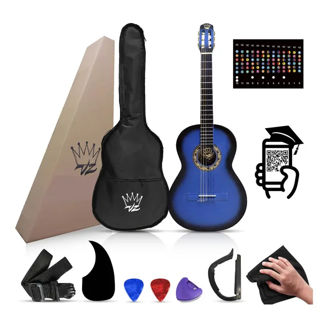 Guitarra Acústica Paquete Completo Hecho En Paracho México Color Azul Orientación de la mano Diestro
