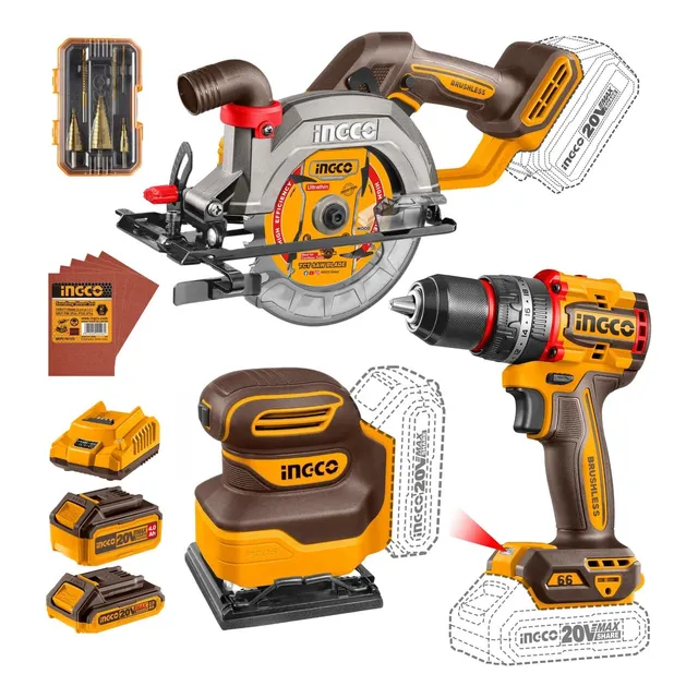 Combo Taladro Percutor 66nm + Sierra Circular + Lijadora 20v