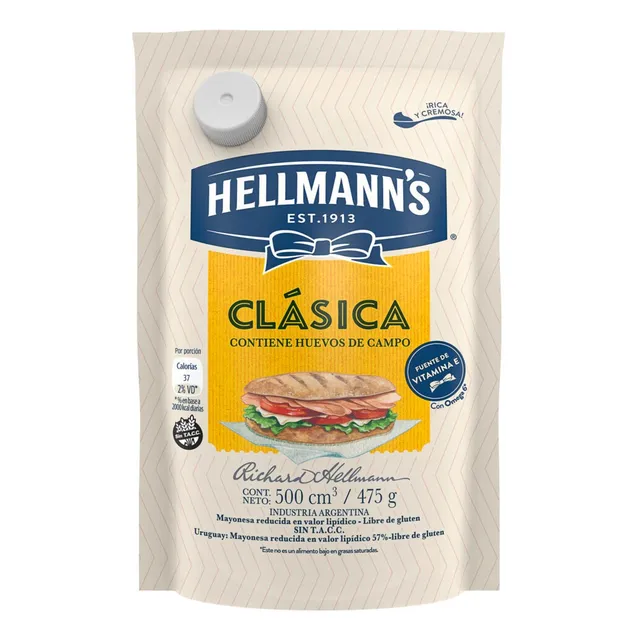 Mayonesa Clásica Hellmann's Sin T.A.C.C.Doypack 475 gr