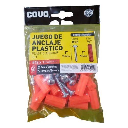 Ramplug Plastico Naranja Con Tornillos 3/8 50 Unidades