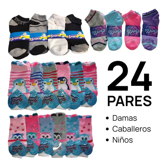 Medias Tobillera Niños Dama Caballero 24 Pares (2 Docenas)
