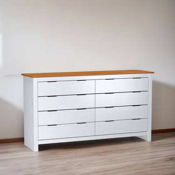Comoda 8 Cajones Tiradores Metalicos Madera Maciza 