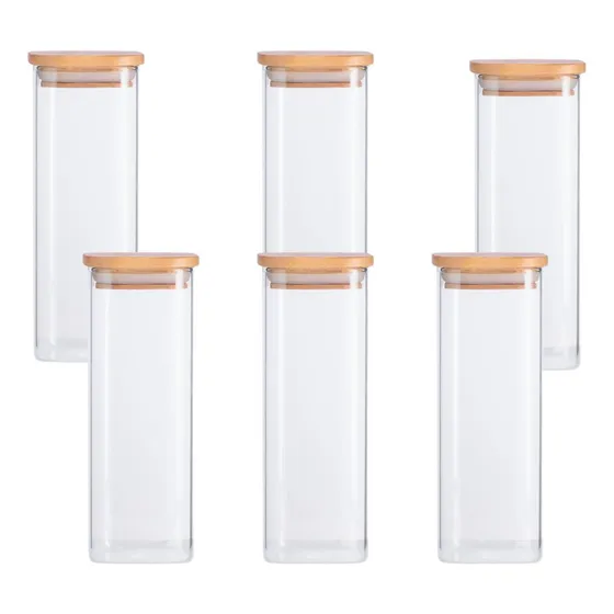 Frascos herméticos de vidrio para supermercado con tapa de bambú, 6 unidades, 400 ml