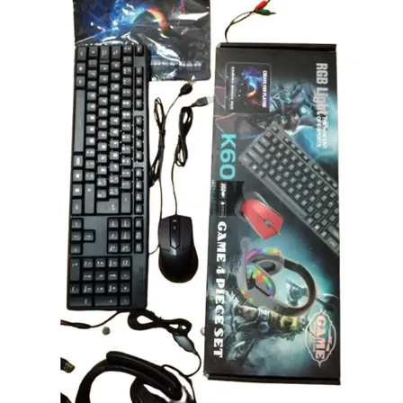 Kit Teclado Mouse Usb Audífono Padmouse K60 Gamer Negro Tecn