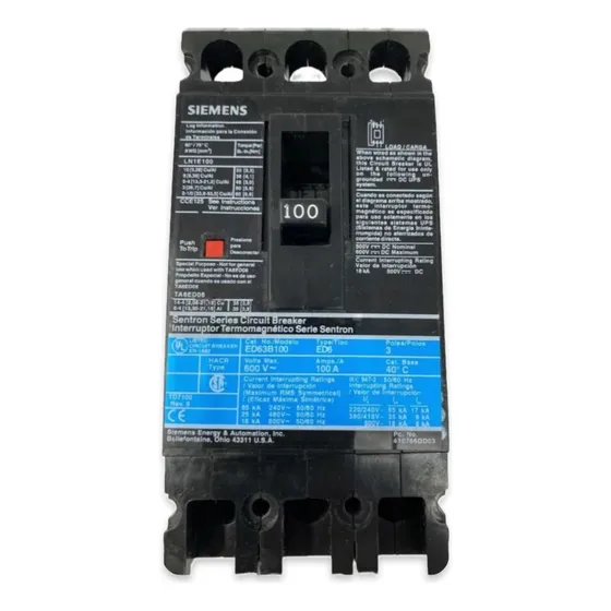 Interruptor Termomagnetico Marca Siemens Modelo Ed63b100mx