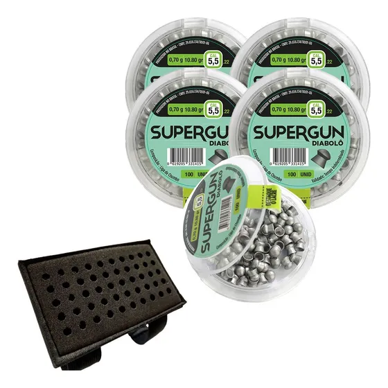 5 Chumbinhos Supergun 5.5mm 500un Technogun + Porta Chumbo