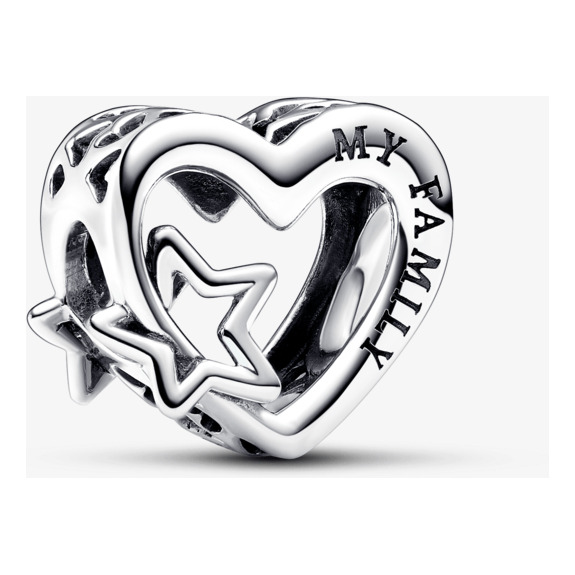 Charm De Prata Coracao Familia E Estrela Pandora Charm De Prata Coracao Familia E Estrela Pandora
