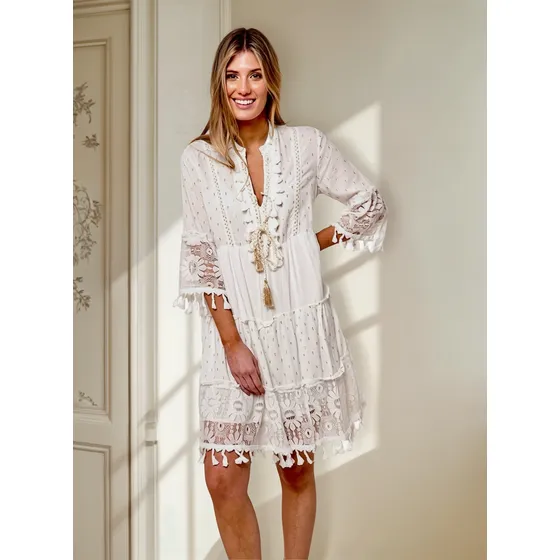 Vestido Hindu Boho Encaje Bordado Hippie Chic Tipo Rapsodia