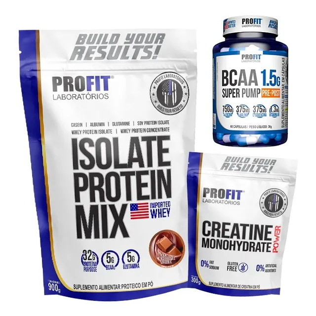 Whey Isolado 900g + Creatina Monohidratada 300g Profit +bcaa