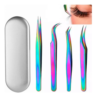 Set De 4 Pinzas Para Pestañas Visón Camaleón Con Estuche Set De 4 Pinzas Para Pestañas Visón Camaleón Con Estuche