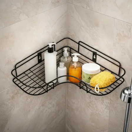 Suporte Porta Shampoo De Canto Sabonete Banheiro Adesivo Parede Sem Furos Box Sublimente Preto