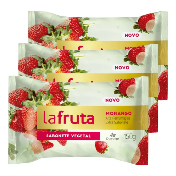 Kit 3 Sabonete Em Barra Davene La Fruta Morango 150g Vegano