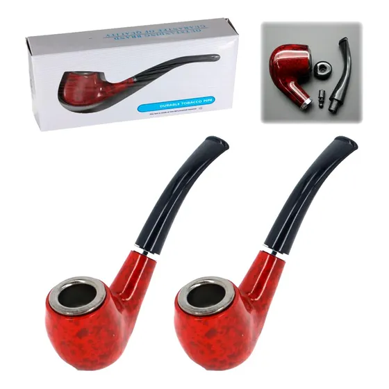 2 Pipa Fumar Tabaco Símil Madera Curva Cómoda Estética