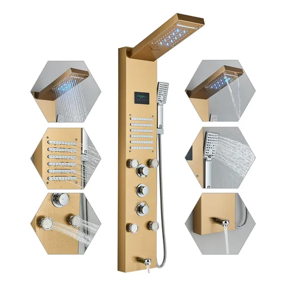 Regadera De Columna Para Baño,5 En 1 Panel De Ducha Luz Led