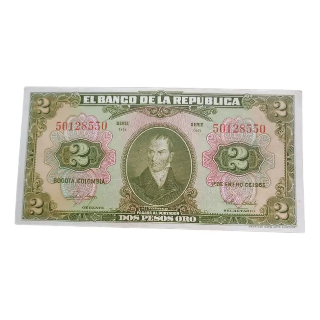 Billete De Colombia  2 Pesos Oro Excelente Estado