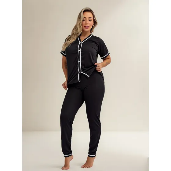 Pijama Longo Americano Blogueirinha Feminino Manga Curta