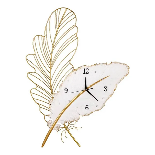 Reloj Pared Forma Pluma Silencioso Decorativo Blanco Para