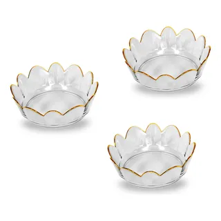Kit Bowl Onda Com Bordas Douradas 3 Peças- Tamanho P Kit Bowl Onda Com Bordas Douradas 3 Peças- Tamanho P