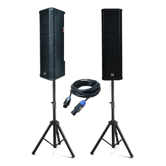 Par Line Array Live4 Leacs Ativa + Passiva + Tripés + Cabo