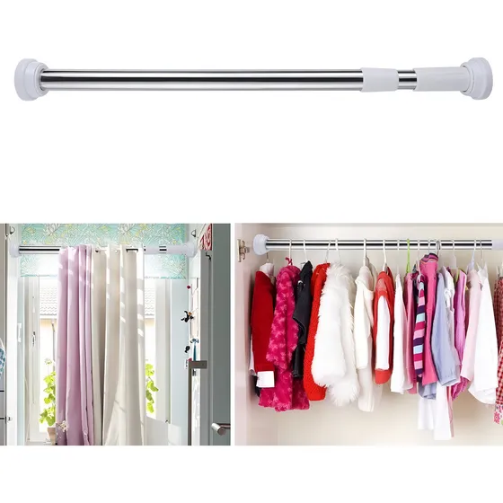 Barra Extensible 110-200cms Cortina De Ducha Acero Cromada Color Gris
