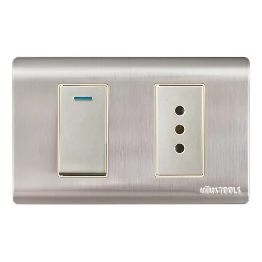 Tomacorriente Enchufe + Interruptor Acero Inoxidable 10a