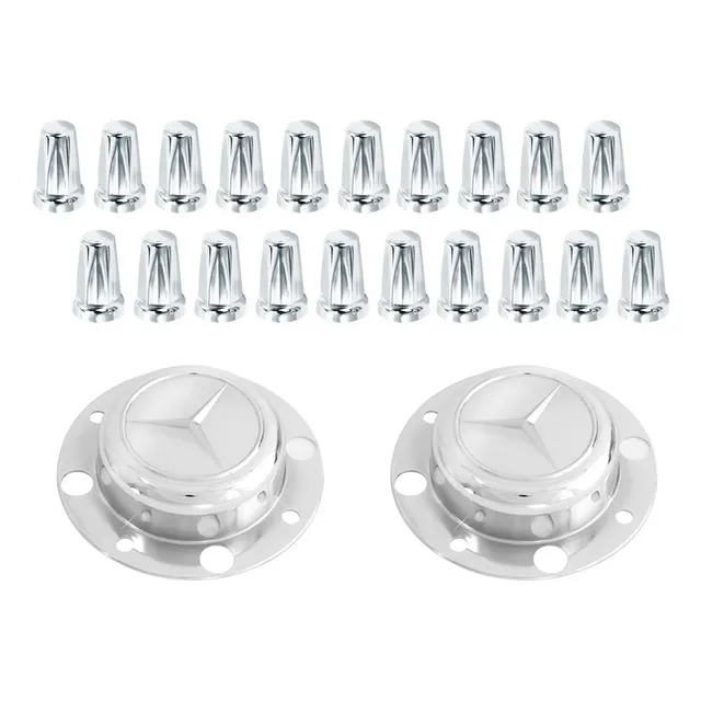 2 Aplique Cromado Tampa Cubo Dianteiro Mb Atego + Capa Porca