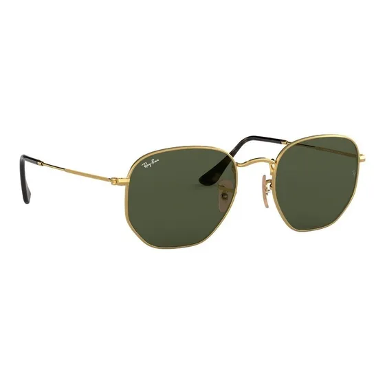 Anteojos de sol Ray-Ban Round Hexagonal Flat Lenses talle Mediano armazón gold y lente green