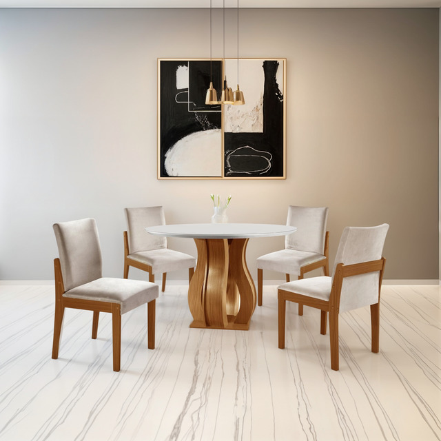 Conjunto Sala De Jantar Mesa Nuance 110cm Redonda Tampo Wt Conjunto Sala De Jantar Mesa Nuance 110cm Redonda Tampo Wt