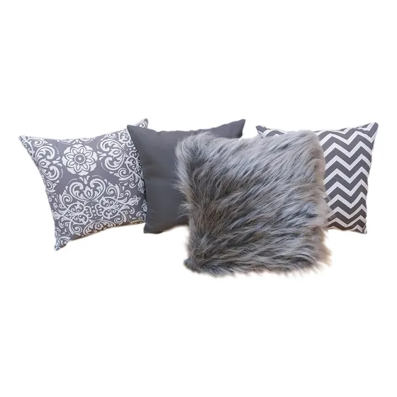 Pack X 4 Almohadon Nordico - 3 Liso/estampado Y 1 Pelo Largo Color Variantes