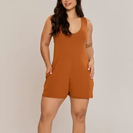 Macaquinho Curto Casual Feminino Viscolycra Solto Com Alças