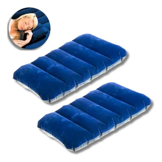 Kit 2x Travesseiro Inflável Portátil Viagem Passeio Compacto Cor Azul-marinho
