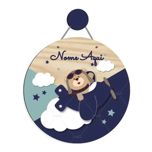 Enfeite Porta Maternidade Nome Bebê Mdf  Urso Avião Aviador 