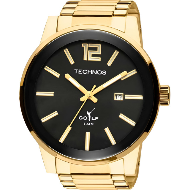 Relógio Technos Dourado Masculino Fundo Preto Golf Analógico 2115tt/4p Original Relógio Technos Dourado Masculino Fundo Preto Golf Analógico 2115tt/4p Original