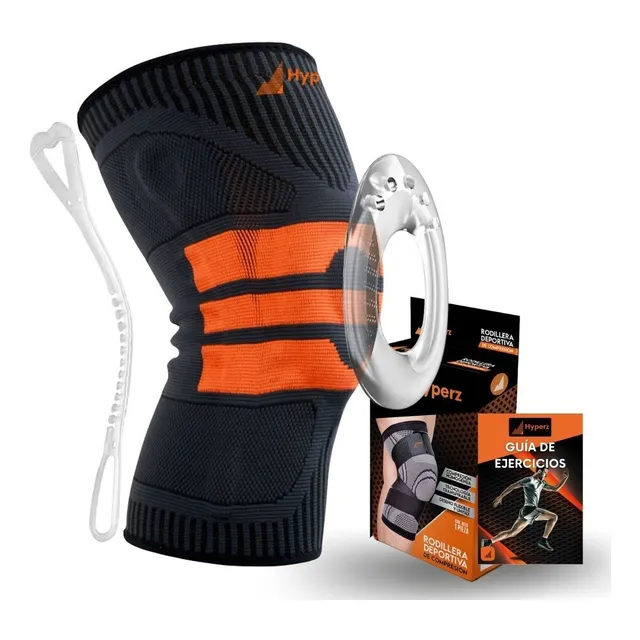 Hyperz.- Rodillera Deportiva Rótula de Gel Pad y Varillas Laterales para Soporte de Rodilla De Compresión Ideal para Gym y Crossfit Ortopédica Elástica de Neopreno Color Naranja Talla M Mediana