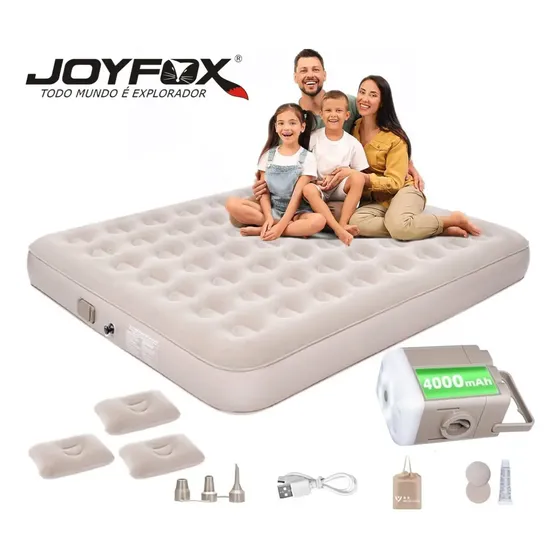 Colchão Inflável King Joyfox c/ Bomba Elétrica Recarregável e Travesseiros